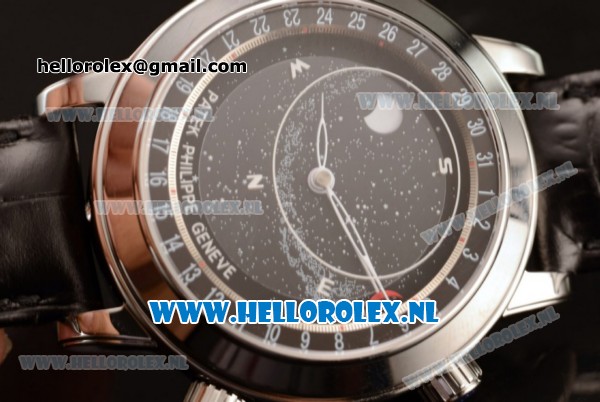 Patek Philippe Grand Complication Sky Moon Celestial Compass Miyota 9015 Automatic Steel Case with Brown Dial and Black Genuine Leather Strap (GF) - Click Image to Close